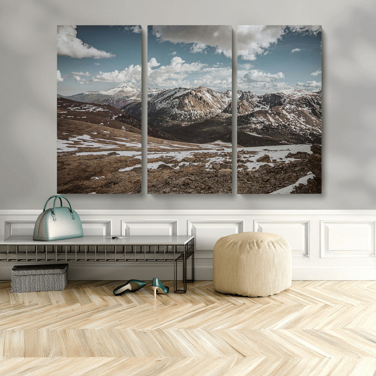 Mountain Landscape Wall Art Canvas Print, Framed Snowy Peaks Art, Rugged Highlands Rustic Adventure Decor