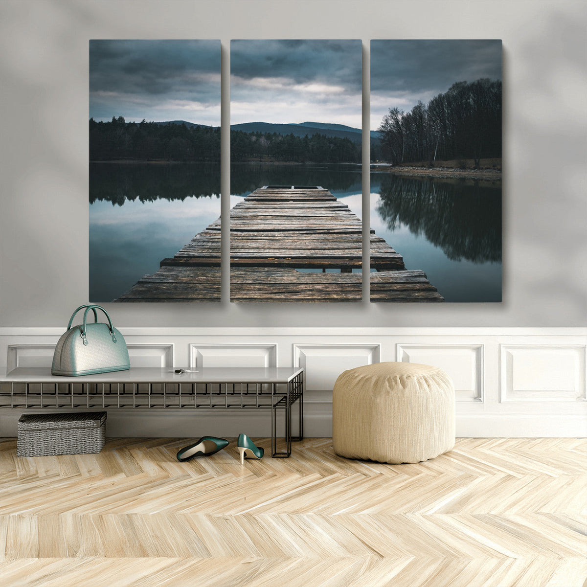 Wooden Bridge Near Lake Wall Art Canvas Print