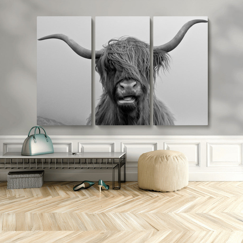 Texas Cow Wall Art Canvas, Texas Longhorn Cattle Canvas Print