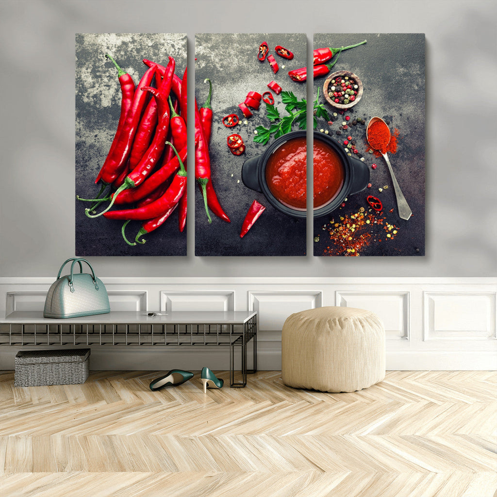 Red Chili Peppers Wall Art Kitchen Artwork Canvas Print