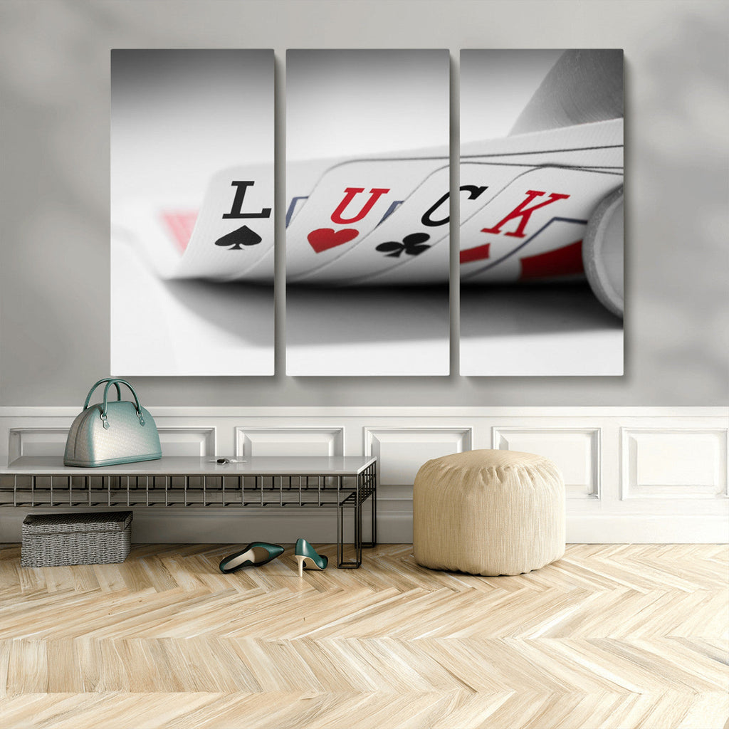 Framed Lucky Poker Cards Canvas | Modern Triptych Wall Art for Game Rooms