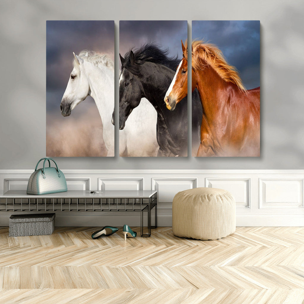 Animal Wall Art Three Horses Farmhouse Art Canvas Print