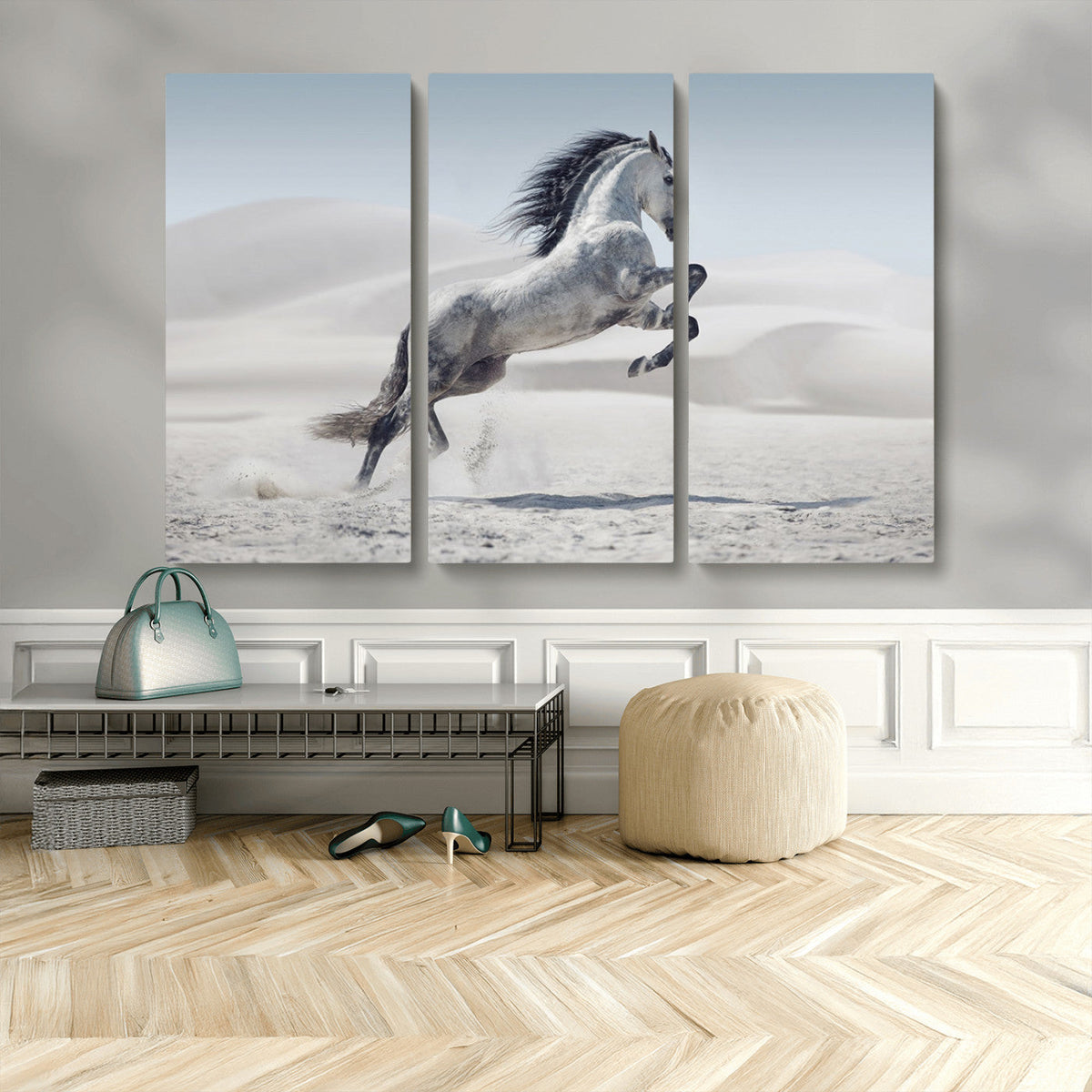 Prancing Horse Desert Large Wall Art Canvas Print, Majestic Horse Animal Artwork