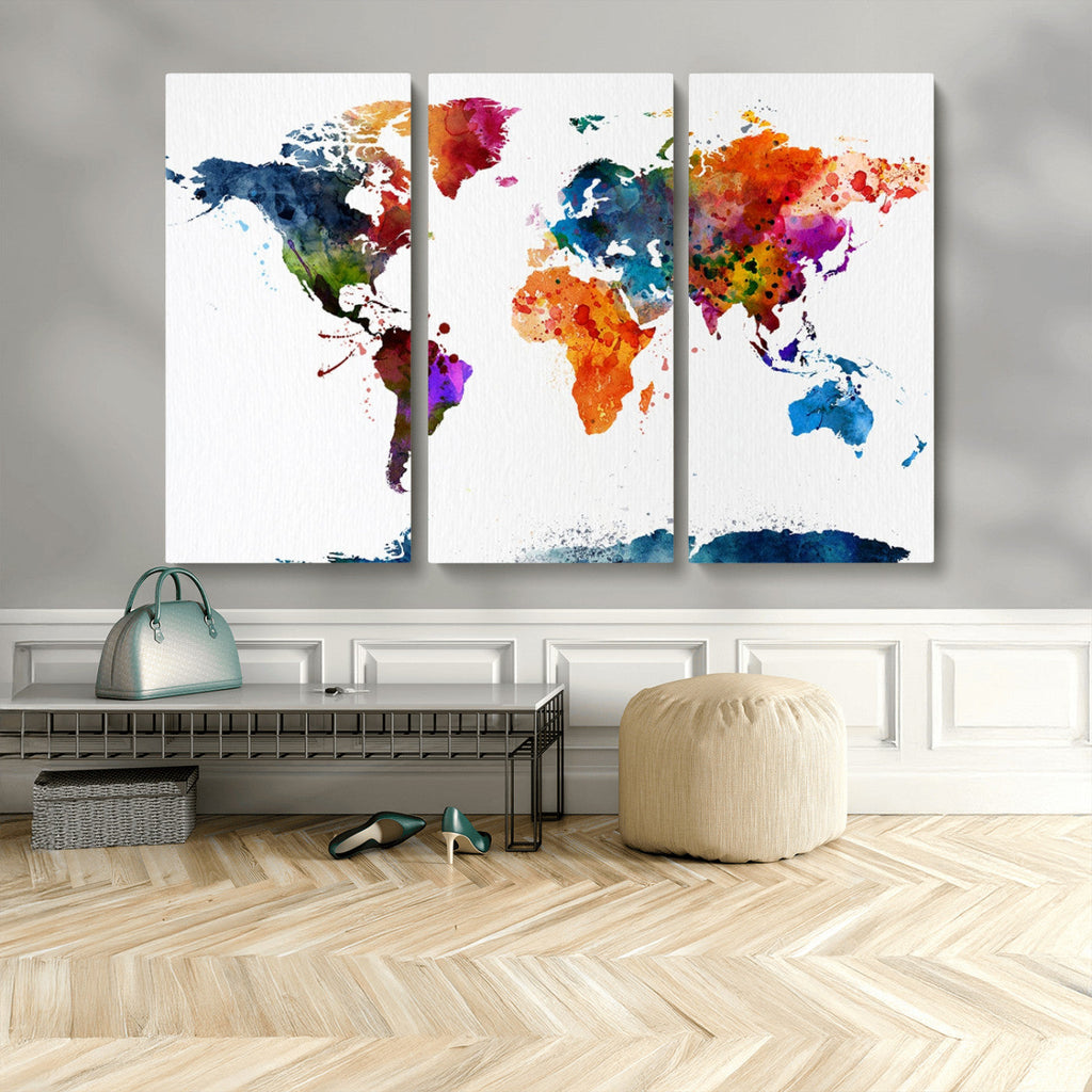 Bold Colorful World Map Canvas Print | Detailed Map of the World Wall Art