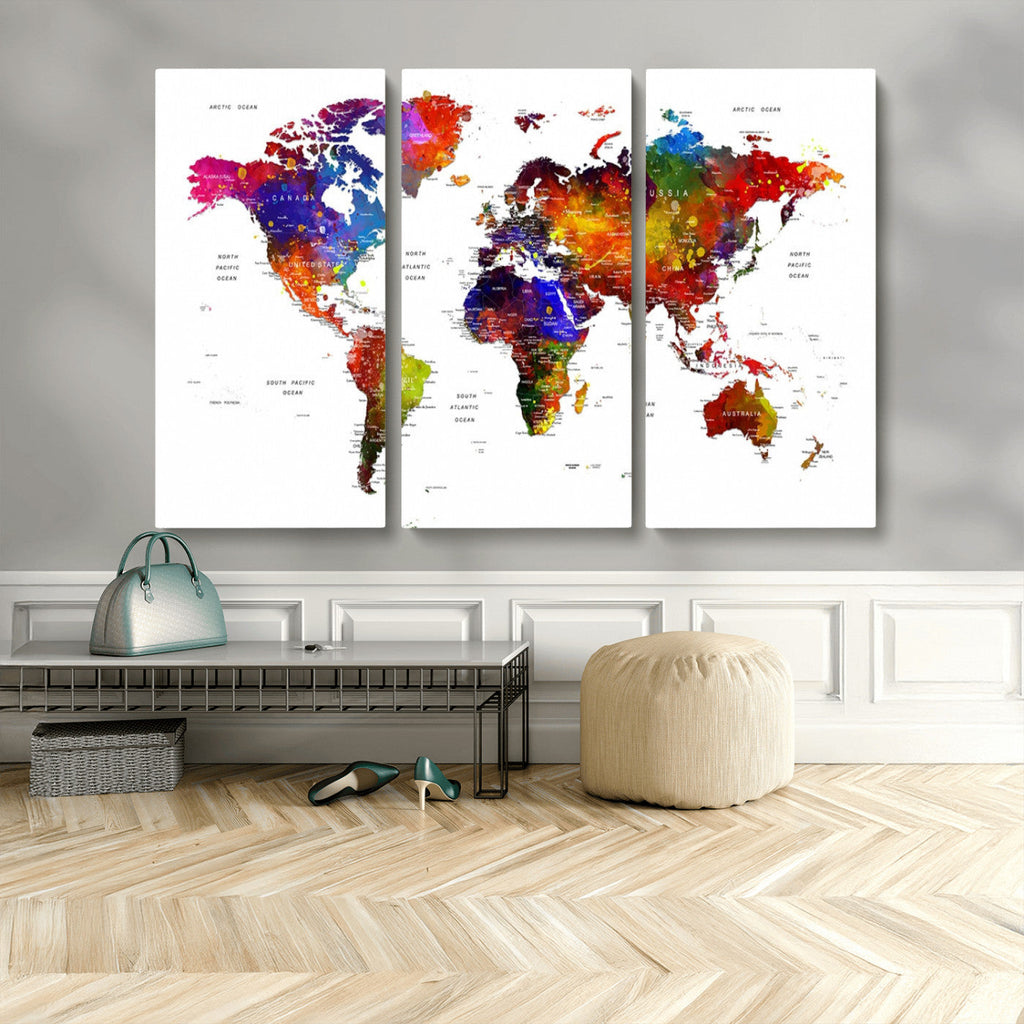 World Map Canvas Print | Detailed Map of the World Wall Art