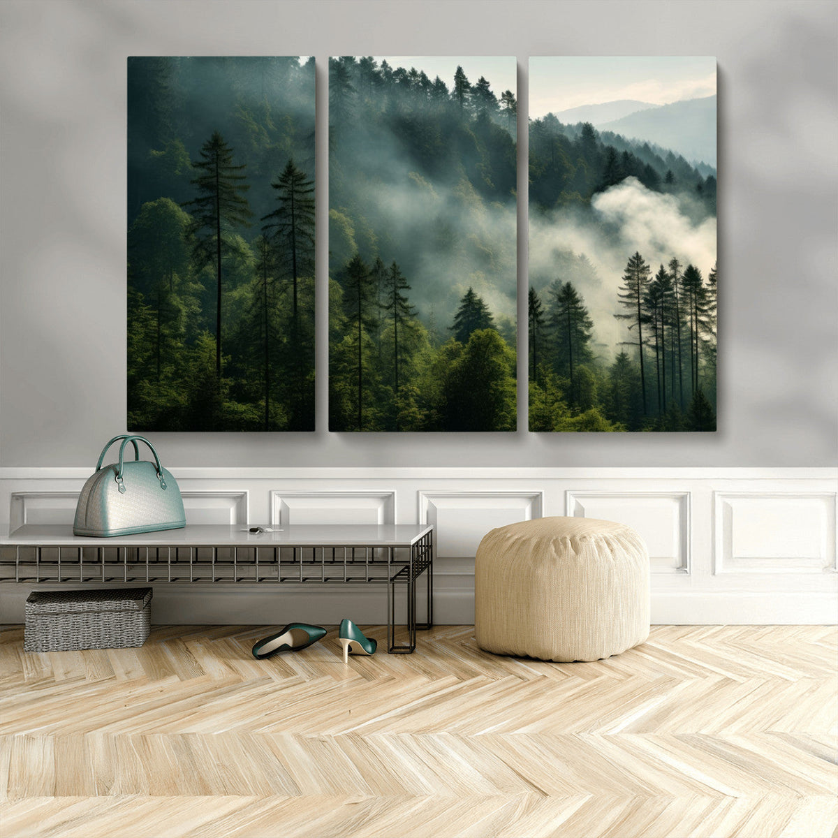 Misty Forest Wall Art Premium Canvas Print, Foggy and Serene Atmosphere