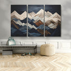 Rustic Mountain Landscape Wall Art Canvas Print, Framed 3D Wooden Effect Mountain Art
