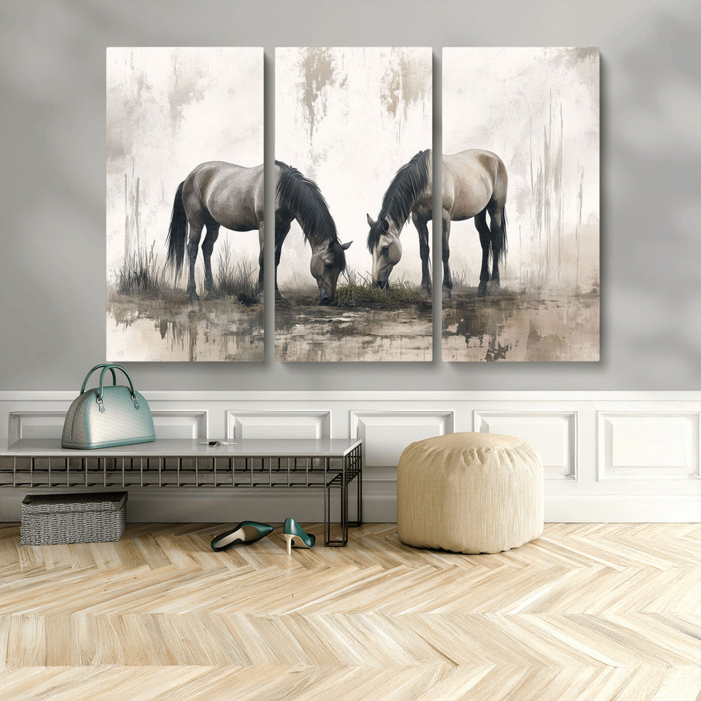 Chinese Ink Style Vintage Horses Wall Art Canvas Print