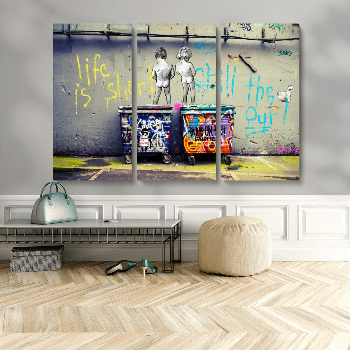 Banksy Life is Short Wall Art, Iconic Graffiti Street Art Canvas Print