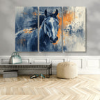 Abstract Blue Horse Wall Art Print Canvas | Western Horse Wall Art for Farmhouse Decor