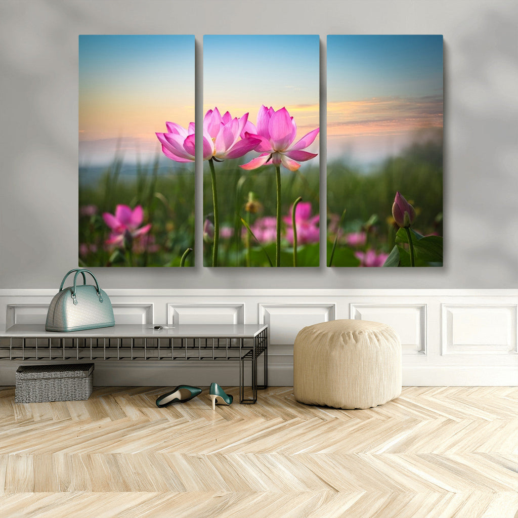 Pink Flower on the Mountain Canvas Print, Framed Pink Flower Canvas Wall Art
