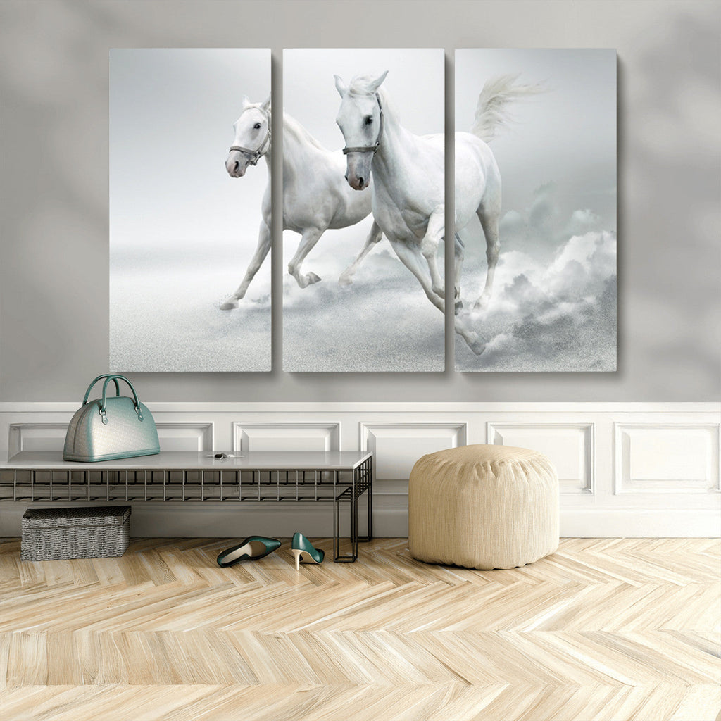 Large Wall Art Canvas Print, Beautiful Running White Horses