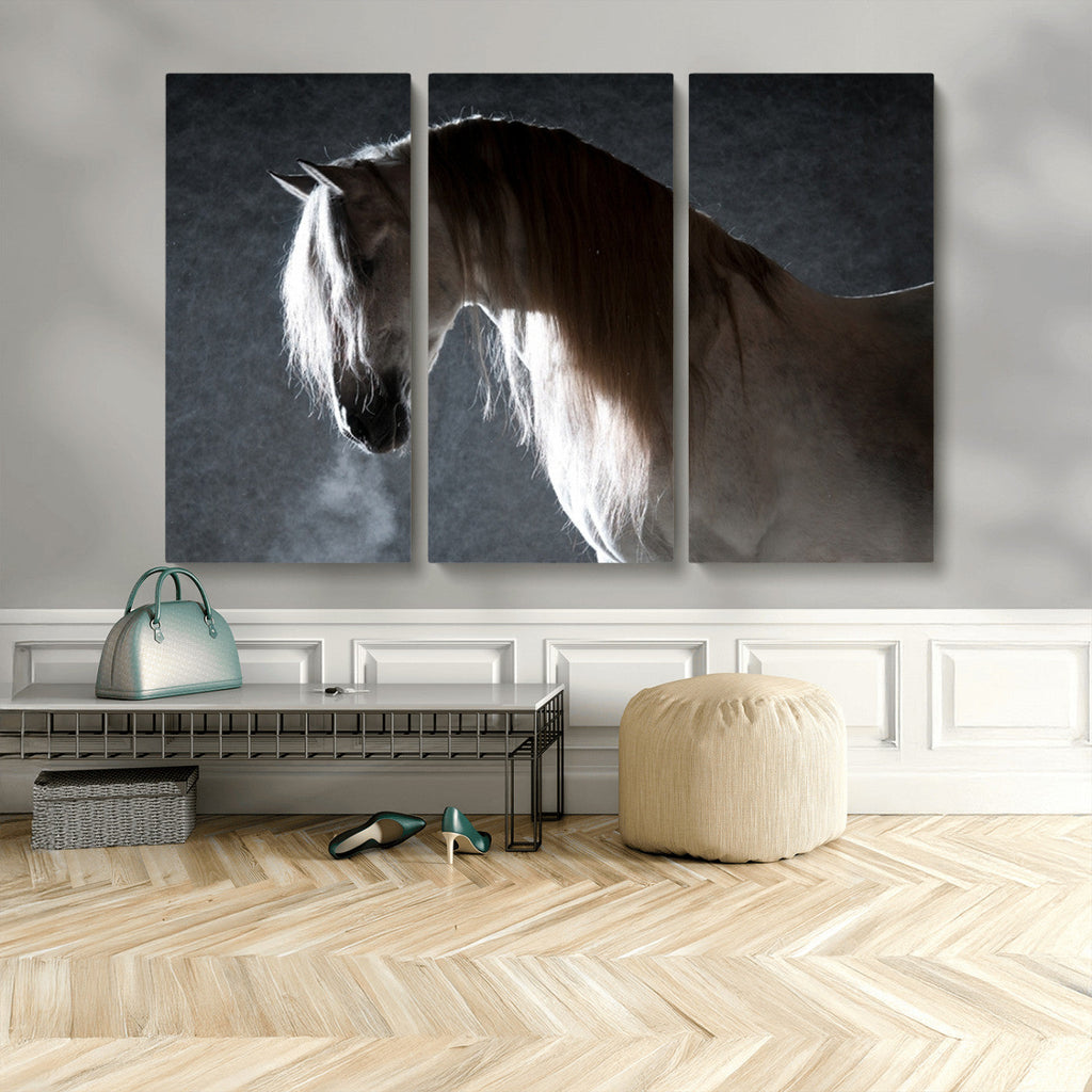 Large Wall Art Cream Colored Horse on Grey Background Canvas