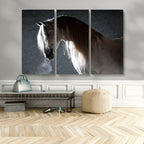 Large Wall Art Cream Colored Horse on Grey Background Canvas
