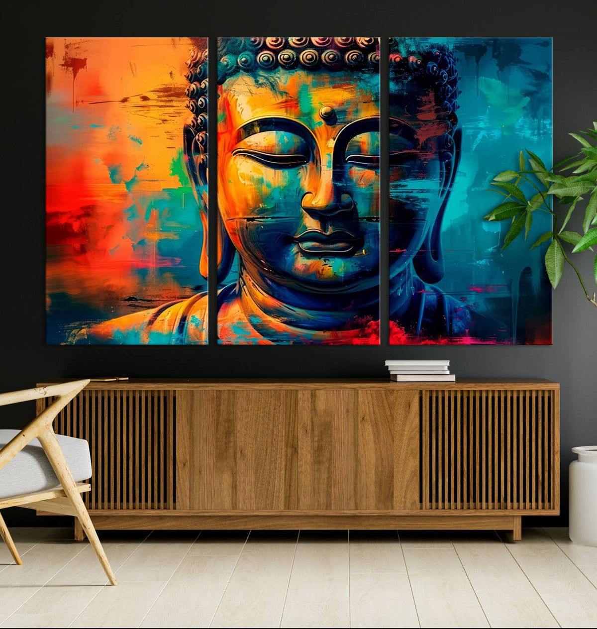 Colorful Buddha Wall Art | Framed Abstract Portrait Canvas
