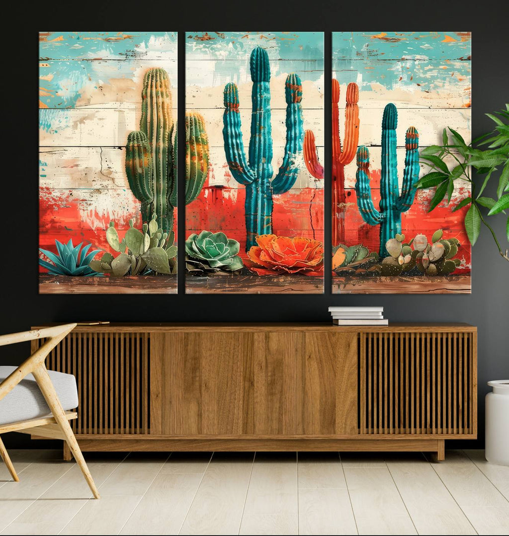 Colorful Cacti Wall Art | Framed Vibrant Succulent Canvas