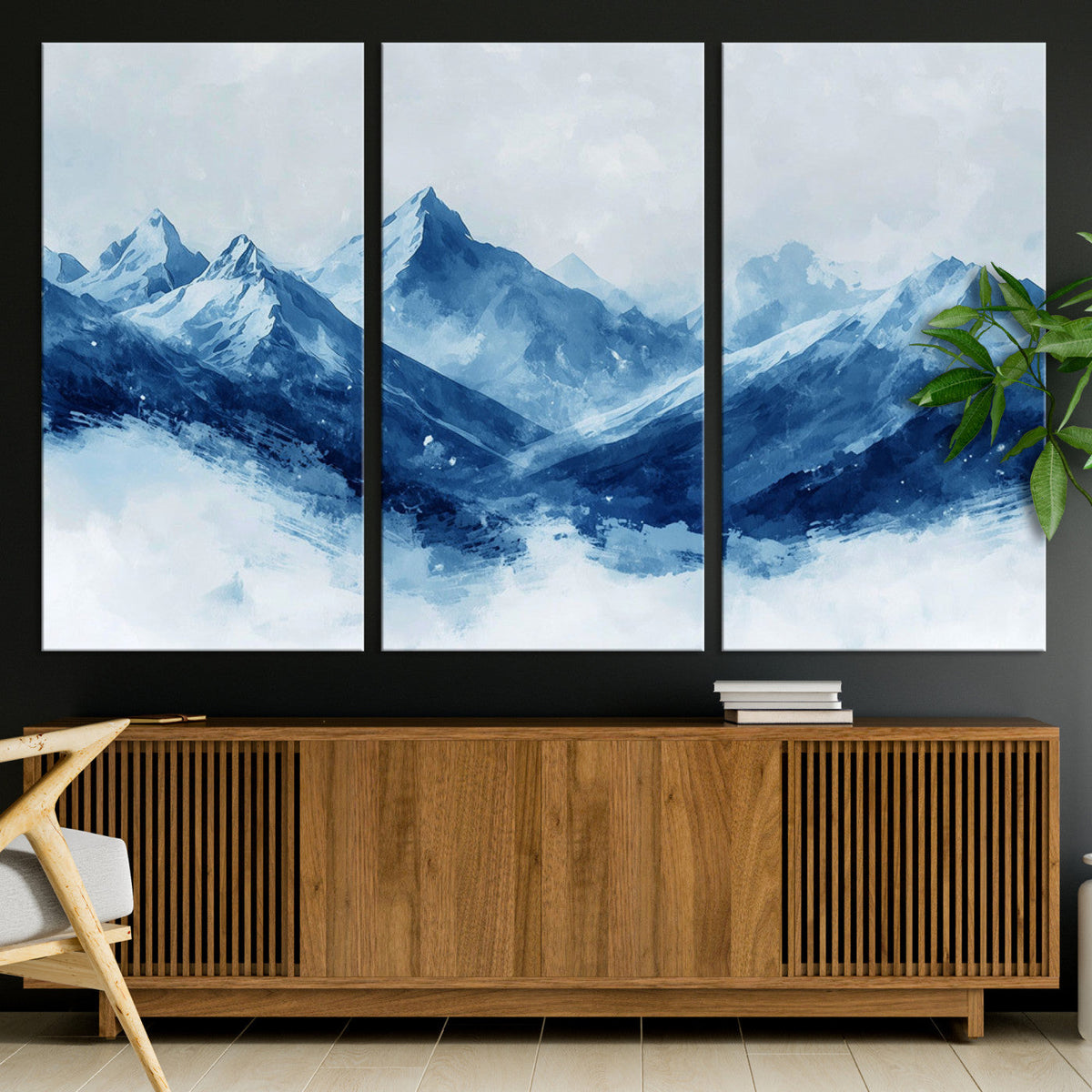 Blue Mountains Wall Art | Framed Snowy Range Canvas Artwork