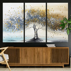 Silver Tree Wall Art | Framed Golden Leaves Canvas Artwork