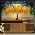 Golden Tree Wall Art | Framed Autumn Leaves Canvas Artwork