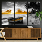 Yellow Rowboat Wall Art | Framed Tropical Shoreline Canvas