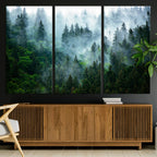 Misty Forest Wall Art Canvas Print | Framed Foggy Mountain Landscape
