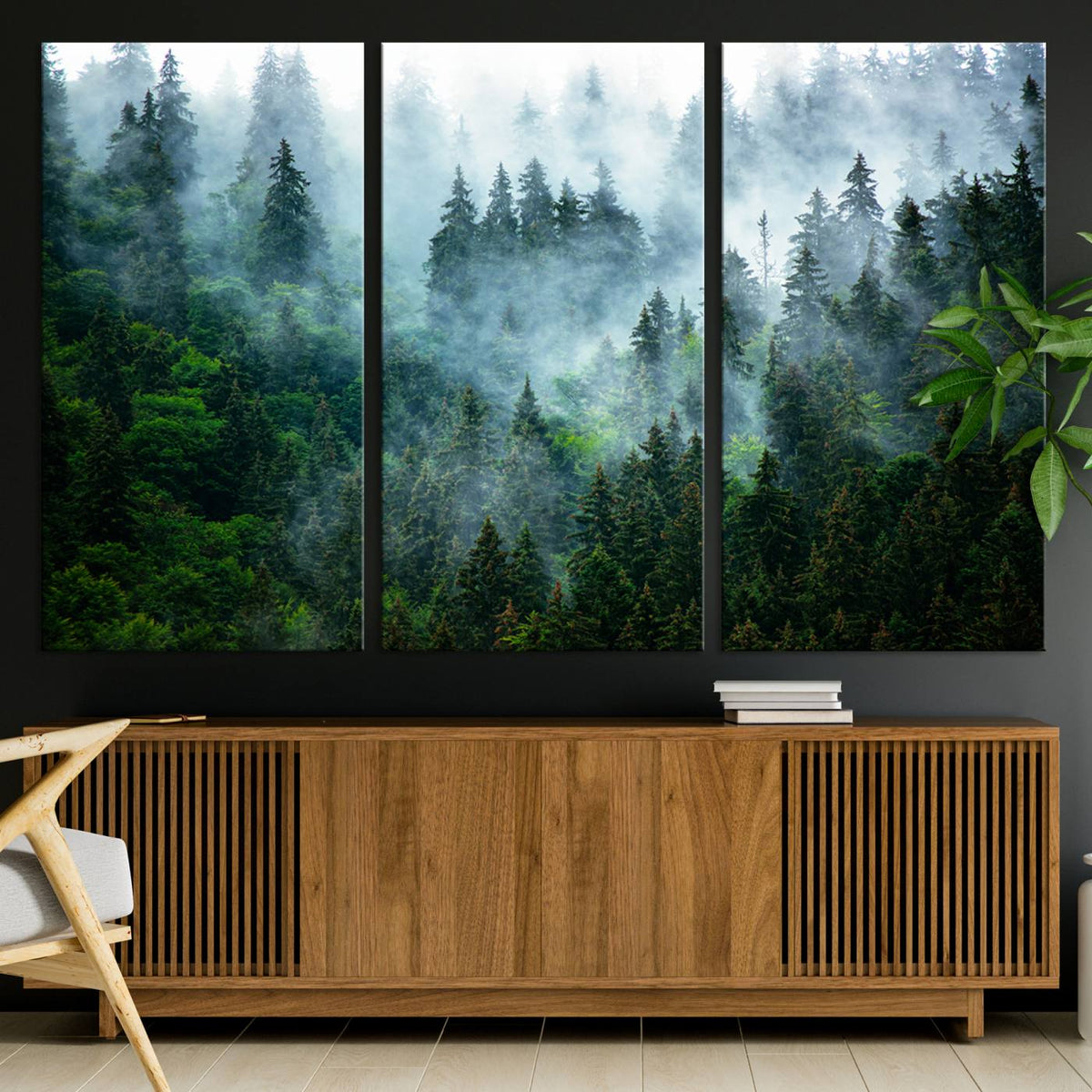 Misty Forest Wall Art Canvas Print | Framed Foggy Mountain Landscape