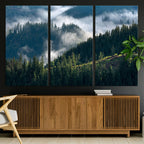 Misty Forest Wall Art Canvas Print | Pine Hills with Foggy Trees