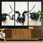 Texas Longhorn Wall Art Canvas Print | Majestic Horned Bull in Black and White