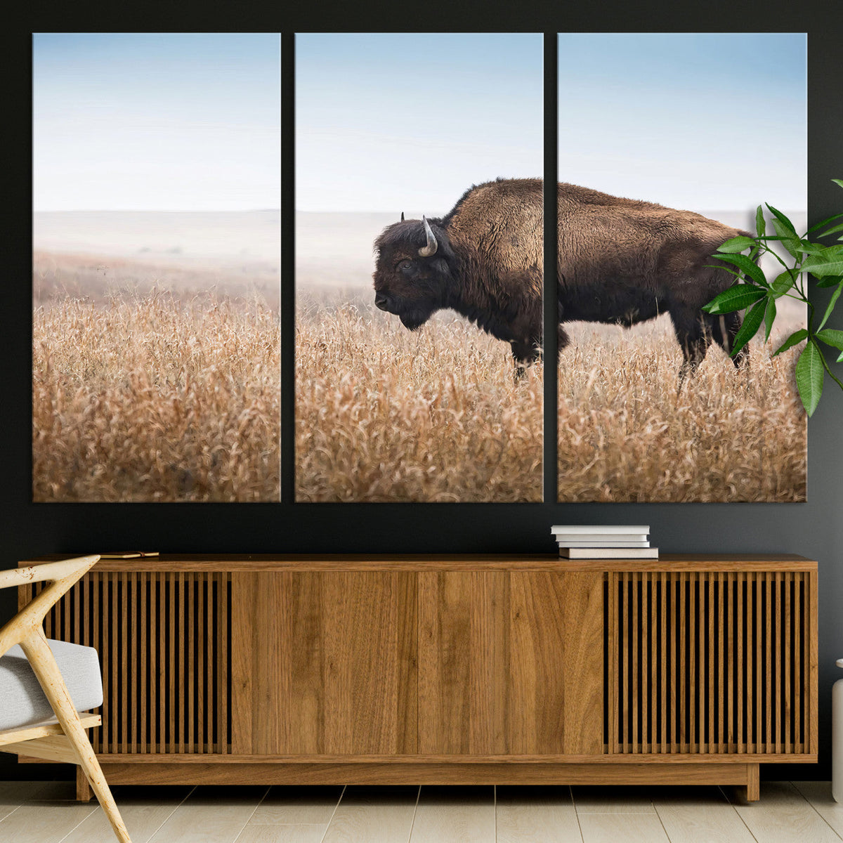 Wild Bison Wall Art | Framed Prairie Landscape Canvas