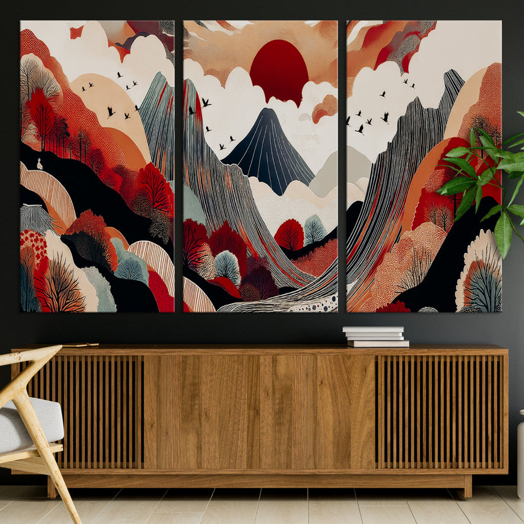 Abstract Mountain Wall Art | Framed Vibrant Landscape Canvas