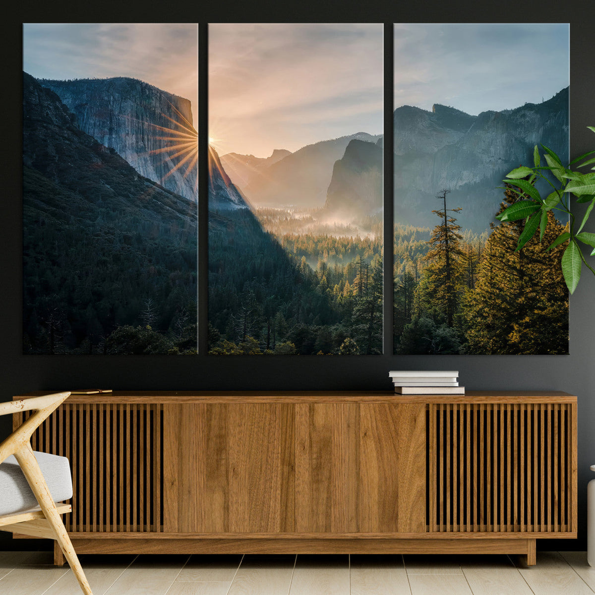 Yosemite Valley Wall Art Canvas Print, Framed Mountain Landscape National Park Art