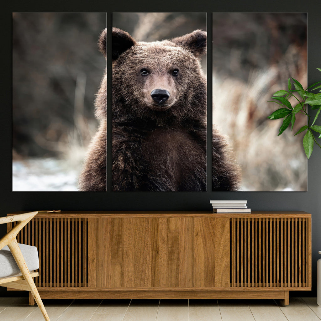 Brown Bear Wall Art Canvas Print, Framed Majestic Woodland Wildlife Cabin Art
