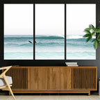 Surfing Wall Art Canvas Print, Framed Minimalist Ocean Waves Beach Art