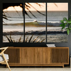 Sunset Surf Wall Art Canvas Print, Framed Golden Hour Waves Boho Beach Art