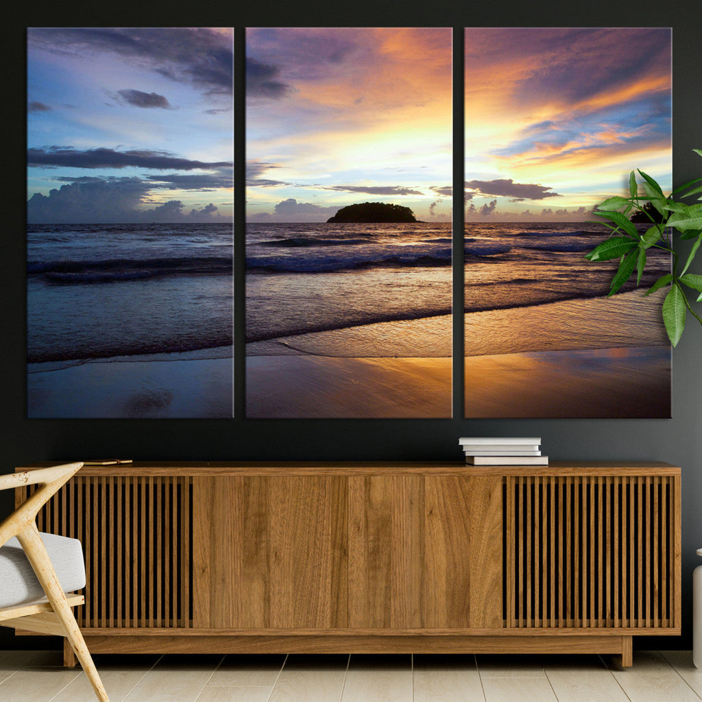Beach Sunset Wall Art Canvas Print, Tropical Ocean Waves