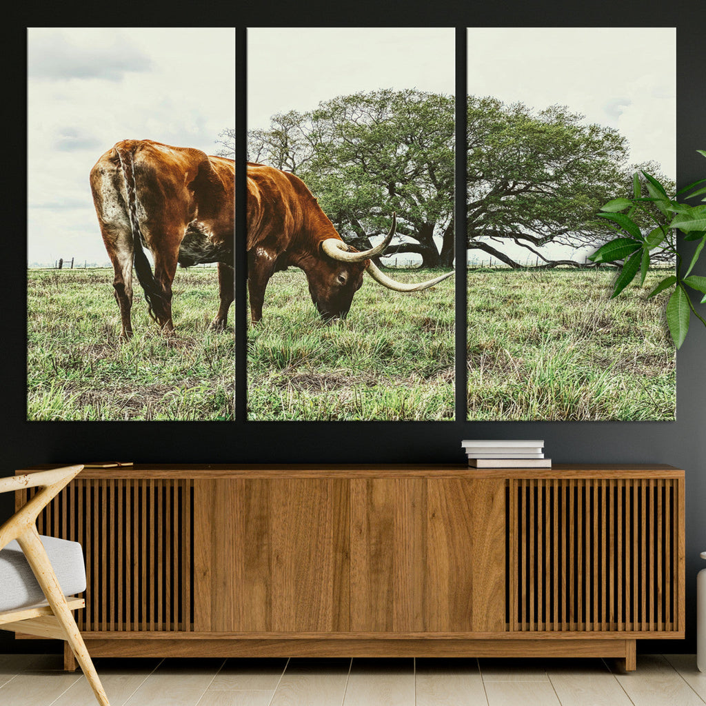 Texas Longhorn Wall Art Canvas Print, Rustic Western Ranch