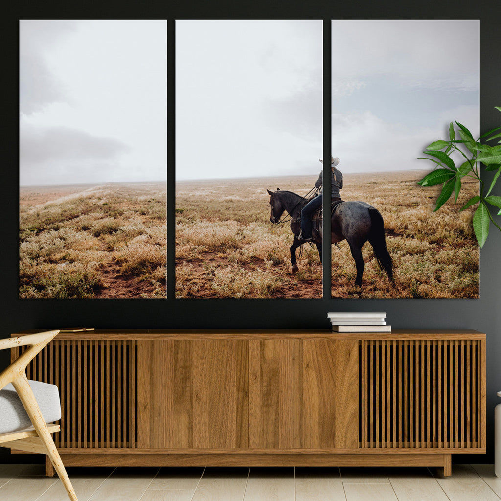 Cowboy Wall Art Canvas Print, Framed Western Rustic Ranch Scene