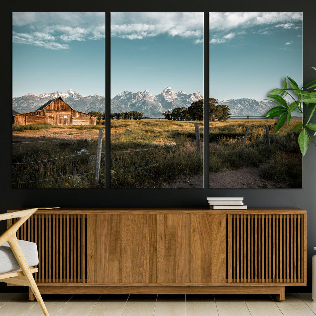 Rustic Farmhouse Wall Art Canvas Print, Teton Range Mormon Row Barn
