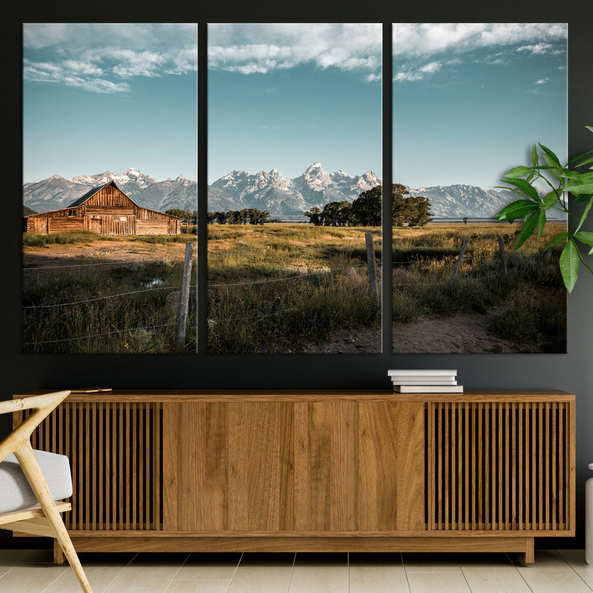 Rustic Farmhouse Wall Art Canvas Print, Teton Range Mormon Row Barn