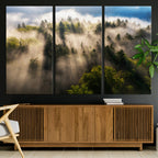 Tranquil Forest Scene Wall Art Canvas Print, Framed Moody Sunbeam Through Trees
