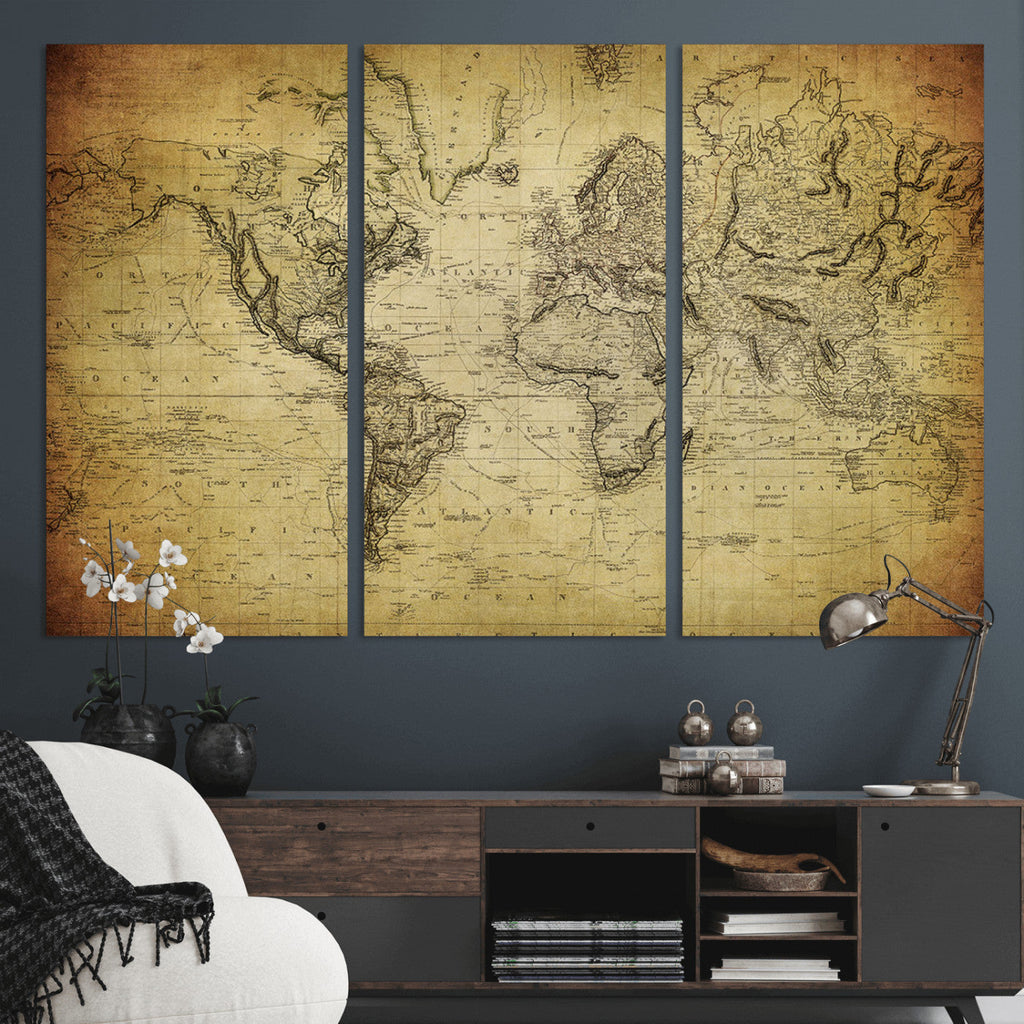 Push Pin World Map Canvas Print | Travel Tracker Wall Art
