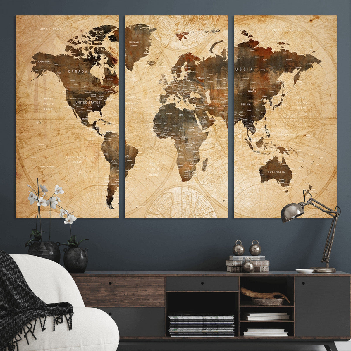 Push Pin World Map Canvas Print | Framed Travel Tracker Wall Art