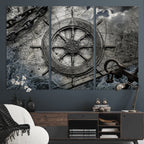Ship Steering Wheel Vintage Wall Art Canvas Print