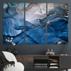 Navy Blue Canvas Art Abstract Print | Elegant Triptych Modern Art