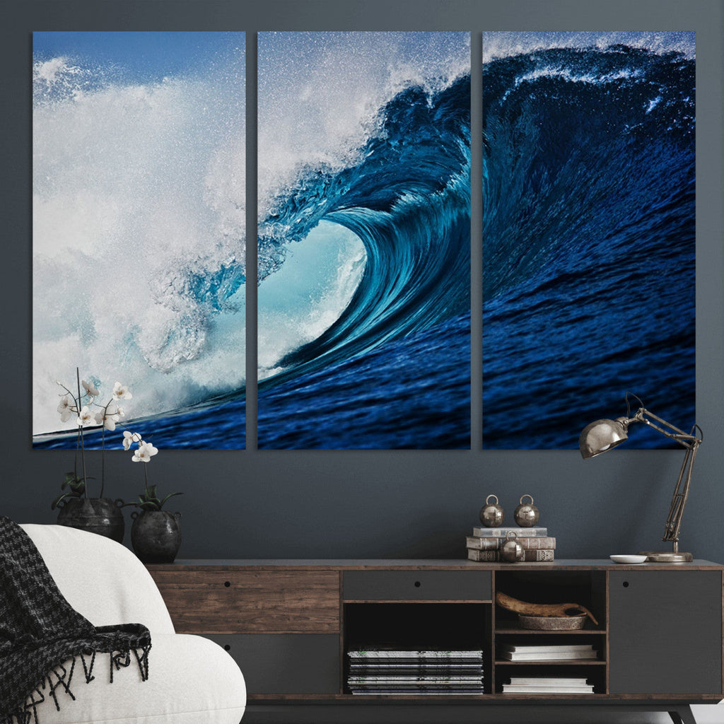 Ocean Wave at Sunset Canvas Art, Large Wall Print of Vibrant Water Waves