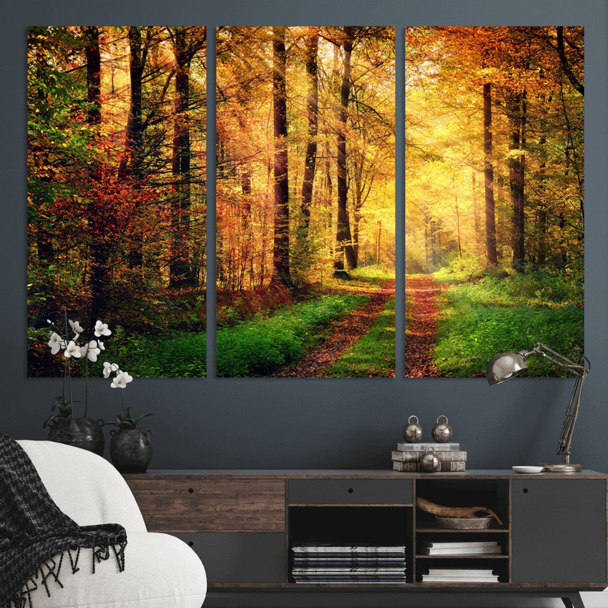 Sunlight Through Trees Wall Art Canvas Print | Autumn Forest Wall Art
