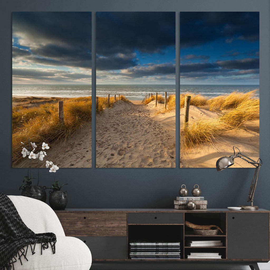 Ocean Beach Dark Clouds Wall Art Canvas Print