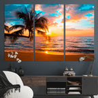 Palm Tree Sunset On The Beach Wall Art Canvas, Framed Palm Tree Sunset Canvas Print