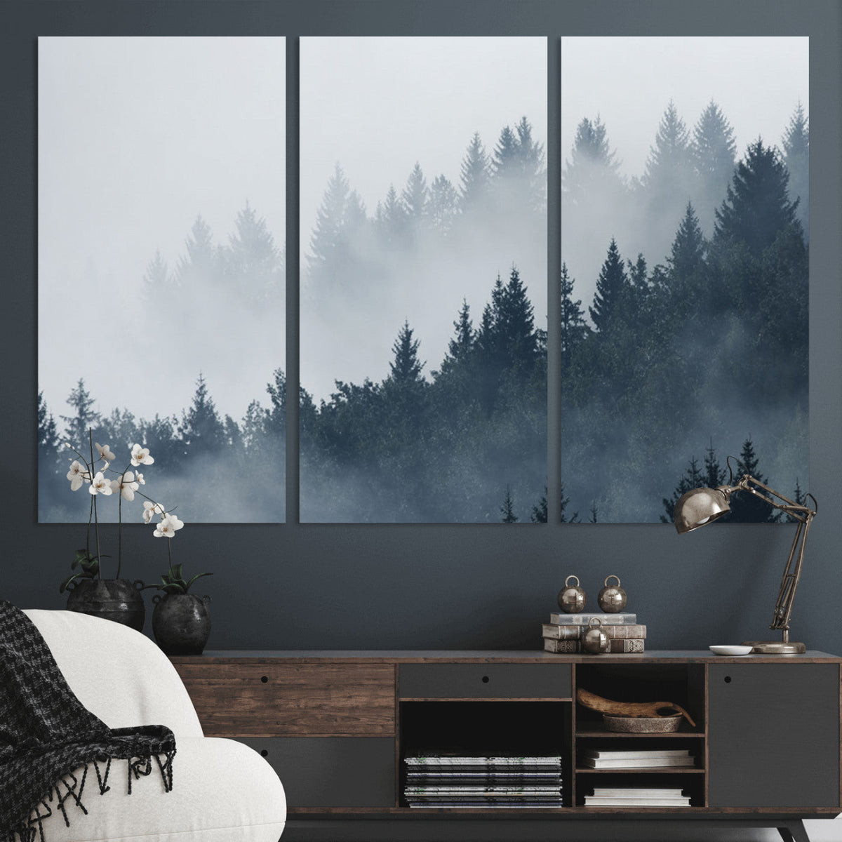 Foggy Pine Forest Wall Art Canvas Print