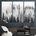 Forest Wall Art Print | Foggy Pine Forest Canvas Wall Art, Black and White Nature Decor